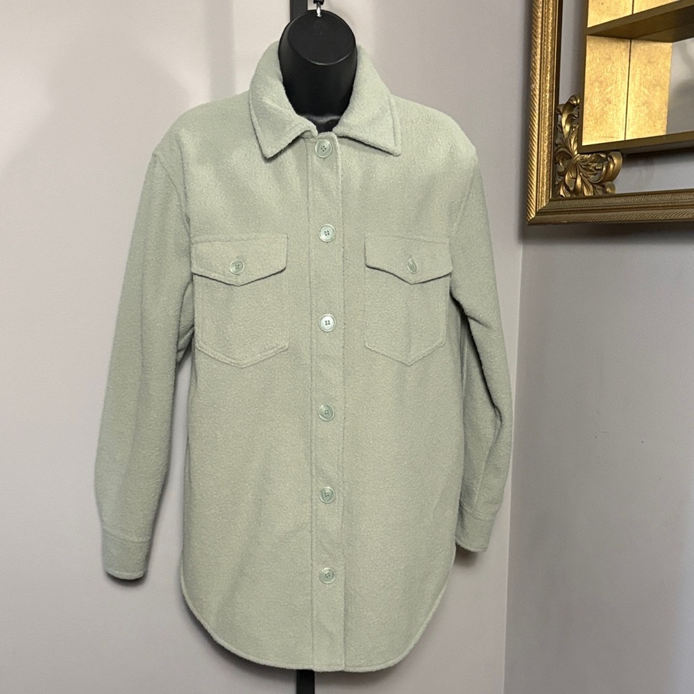 Joie Small Button Front Shacket Shirt Jacket Green Oversized Pockets